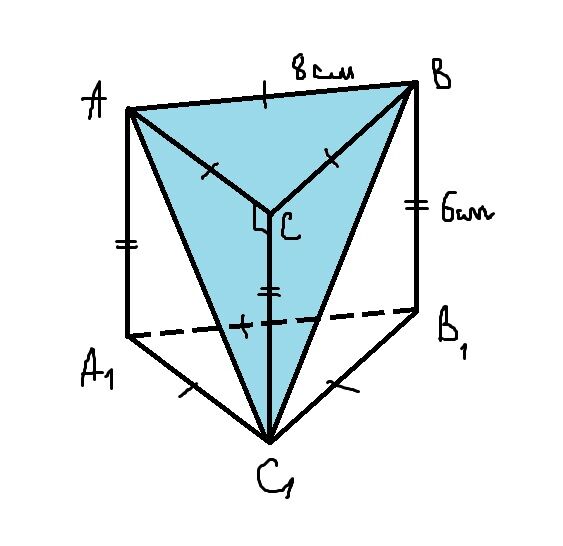 Площадь треугольной призмы равна 6