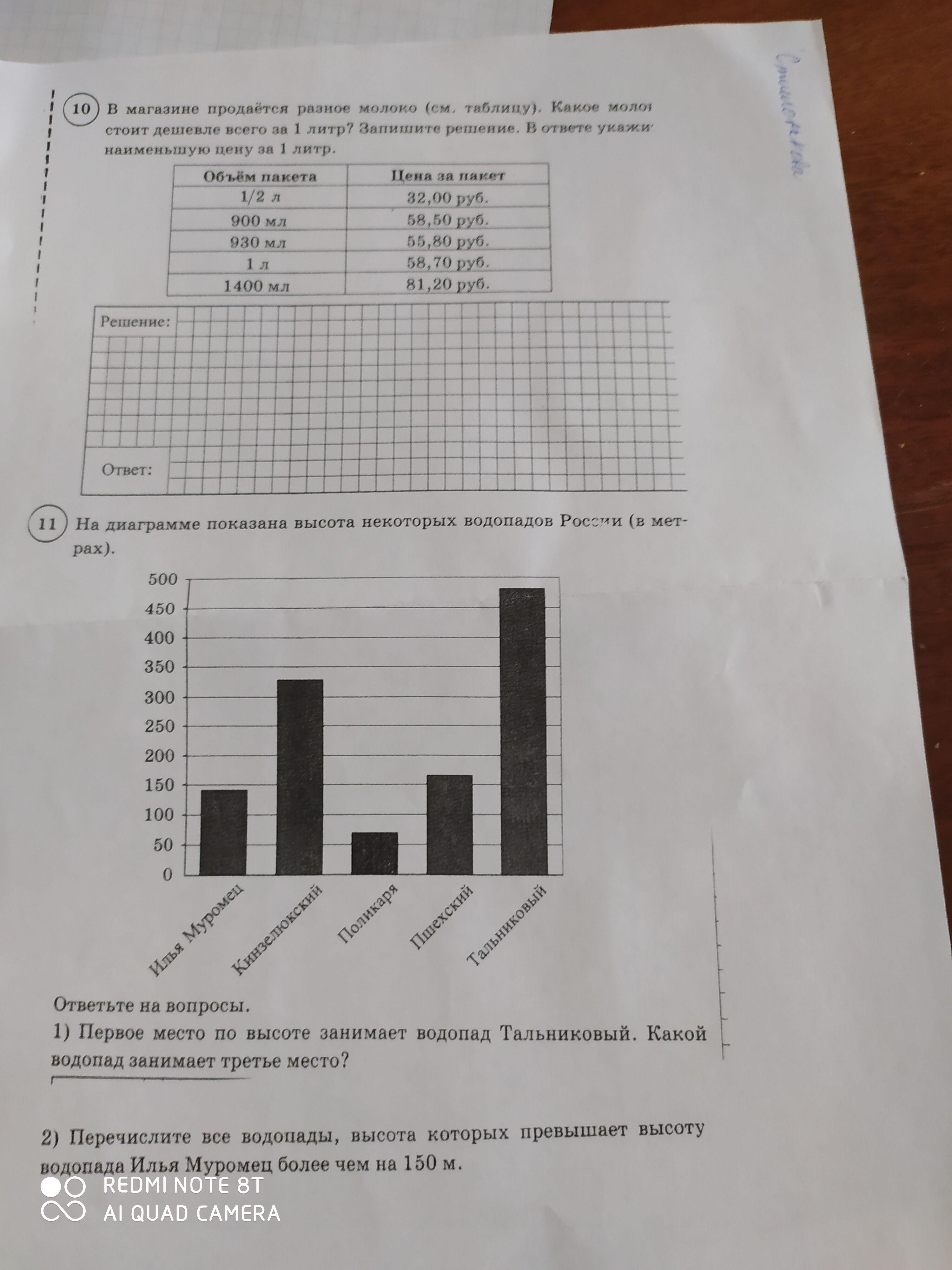 Ответы: В магазине продается разное молоко (см. таблицу).