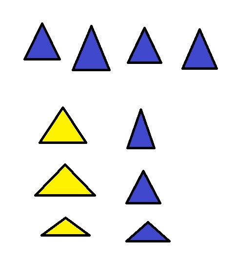 Рисунок 1 10 треугольник. 10 Треугольников. Закрашенный треугольник. Раскрась треугольники желтым и синим цветами. Раскрась треугольники синим.