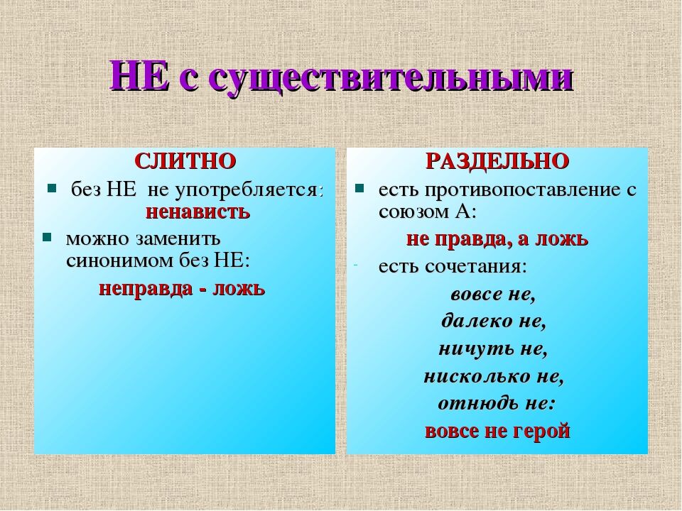 Не с существительными 6 класс презентация