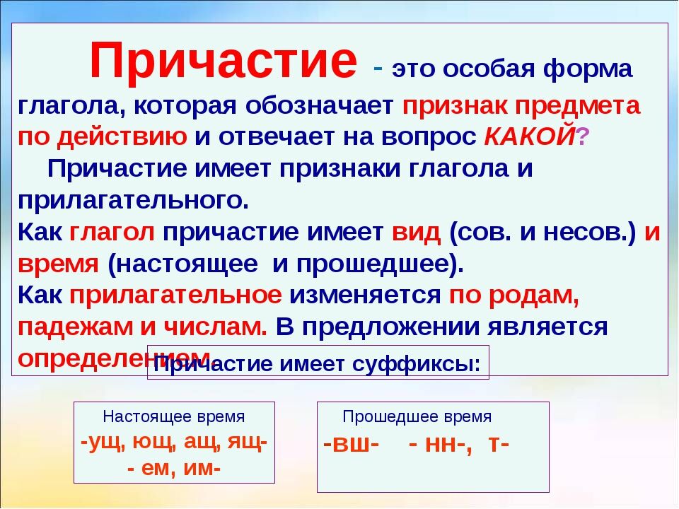 Причастные виды. Формы глагола Причастие русский язык. Что такое Причастие в русском языке. Причастие как особая форма глагола. Причастие это в русском.