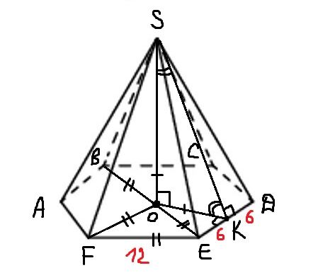 Сторона правильной шестиугольной пирамиды. Сторона основания правильной шестиугольной пирамиды 12. Сторона основания правильной шестиугольной пирамиды равна 12. Угол между боковыми гранями правильной шестиугольной пирамиды. Угол между боковой гранью и основанием.