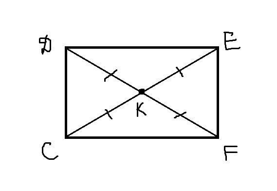 На рисунке 48. Прямоугольник. Периметр через диагонали. Диагонали прямоугольника CDEF пересекаются в точке к. Диагонали прямоугольника равны 2а пересекаются.